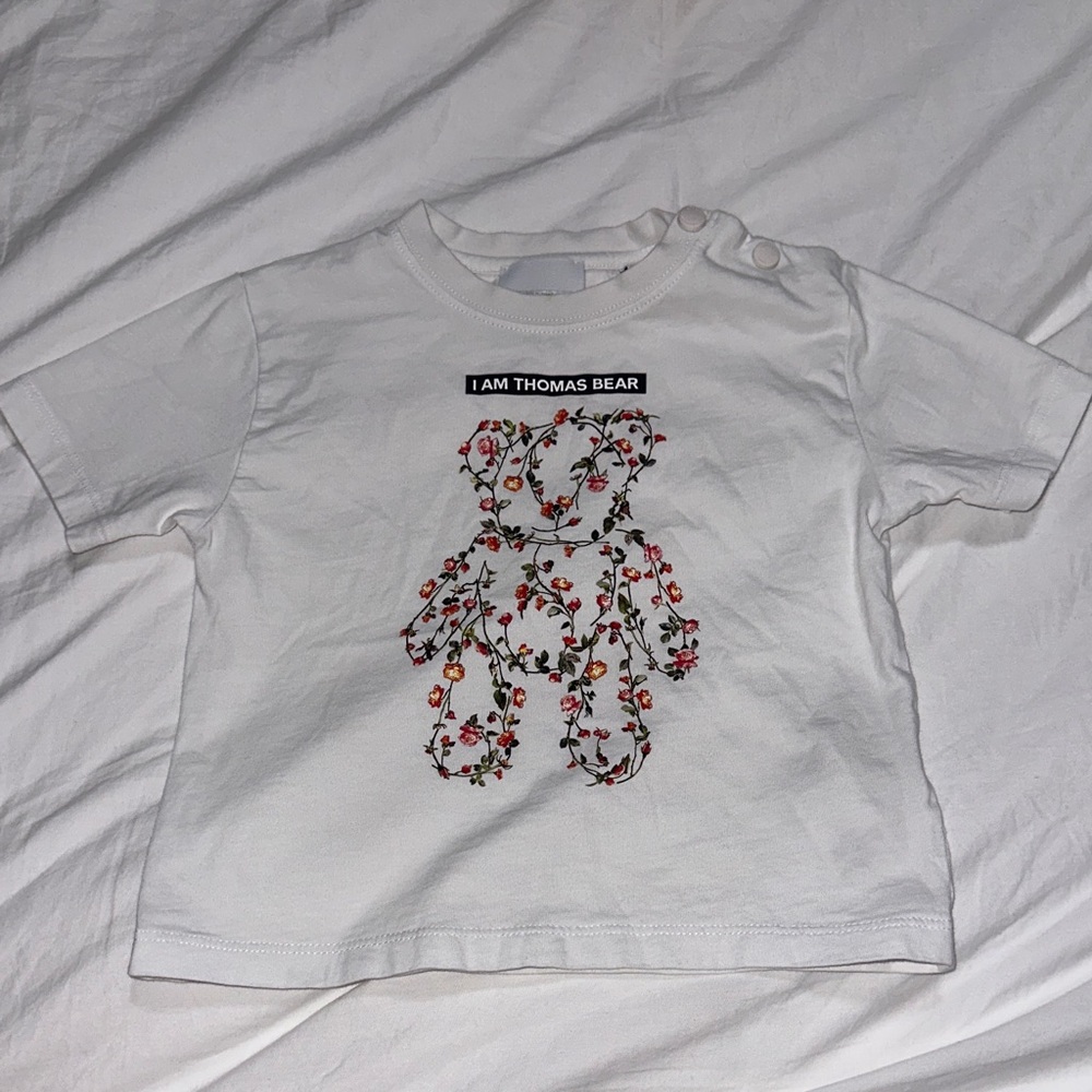 Burberry White Tee with Floral Bear Design